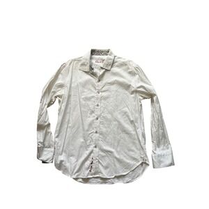 Robert Graham Mens White Cotton Damask Jacquard Button Down Shirt XL Classic Fit